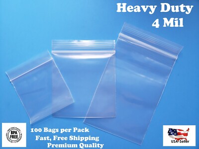 100 Clear Reclosable Top Lock Zip Seal Bag 4 Mil Plastic Zipper Large and Small