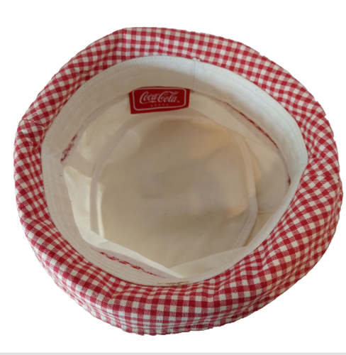 Sombrero Cubo COCA-COLA Unisex Lona Bordado Blanco Y Rojo Gringham Logo Cuadros - Imagen 7 de 11