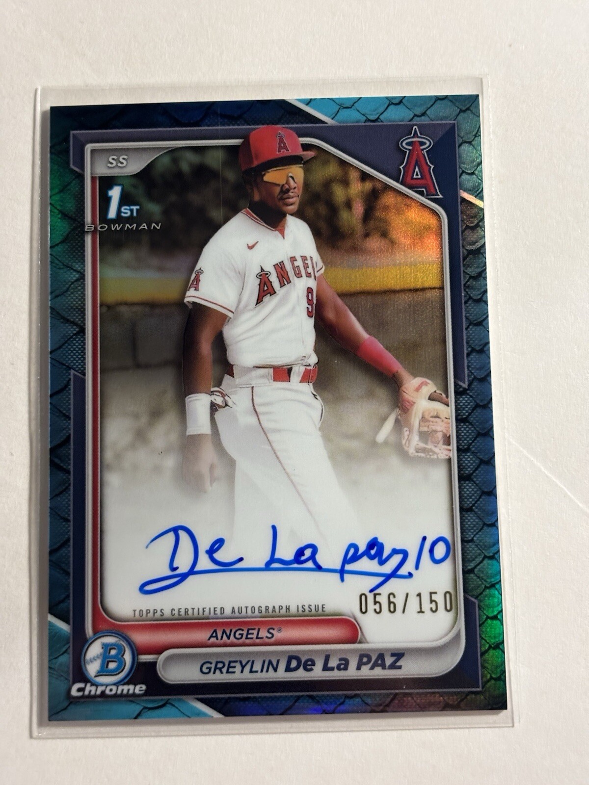 2024 Bowman Chrome Greylin De La Paz Auto Reptilian Blue 56/150 1st Bowman