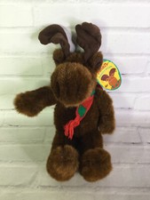 VTG Russ Berrie Marty Moose Poseable Antlers Knit Scarf Plush Stuffed Animal Toy