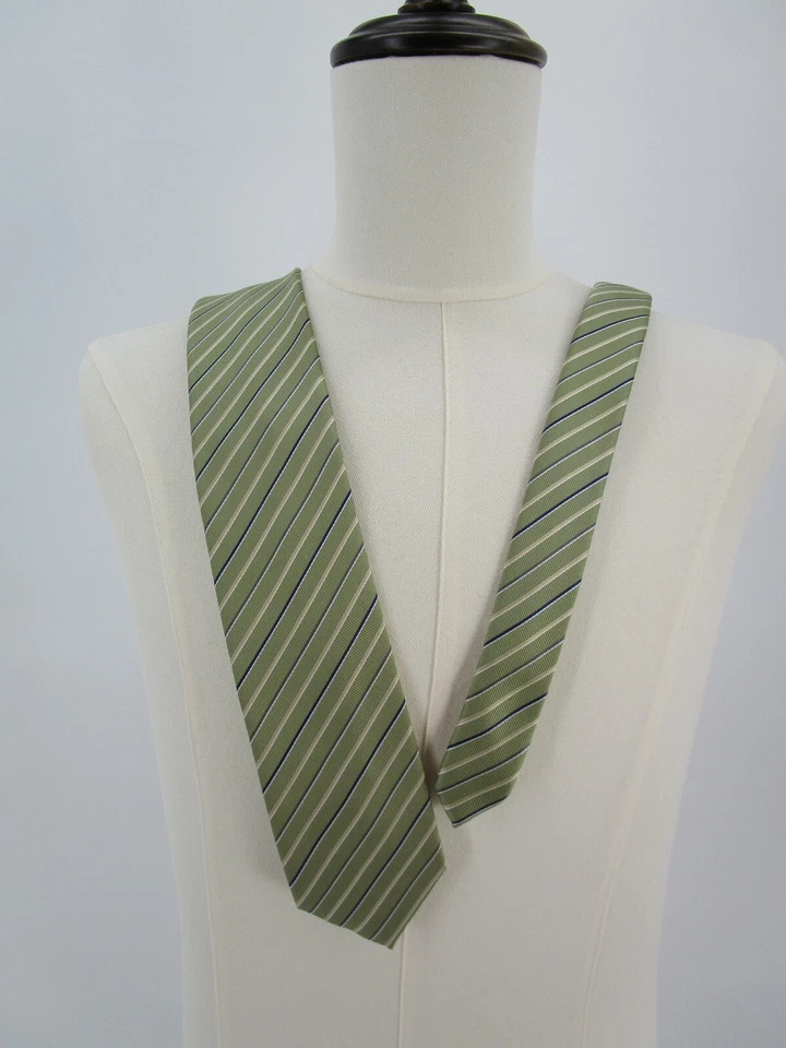 Corbata para hombre Firenze a rayas verdes 52" de largo 3" de ancho 100 % seda ajustada Preppy Foto 2 de 4
