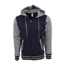 MENS PLAIN BLANK VARSITY ZIP HOODY  