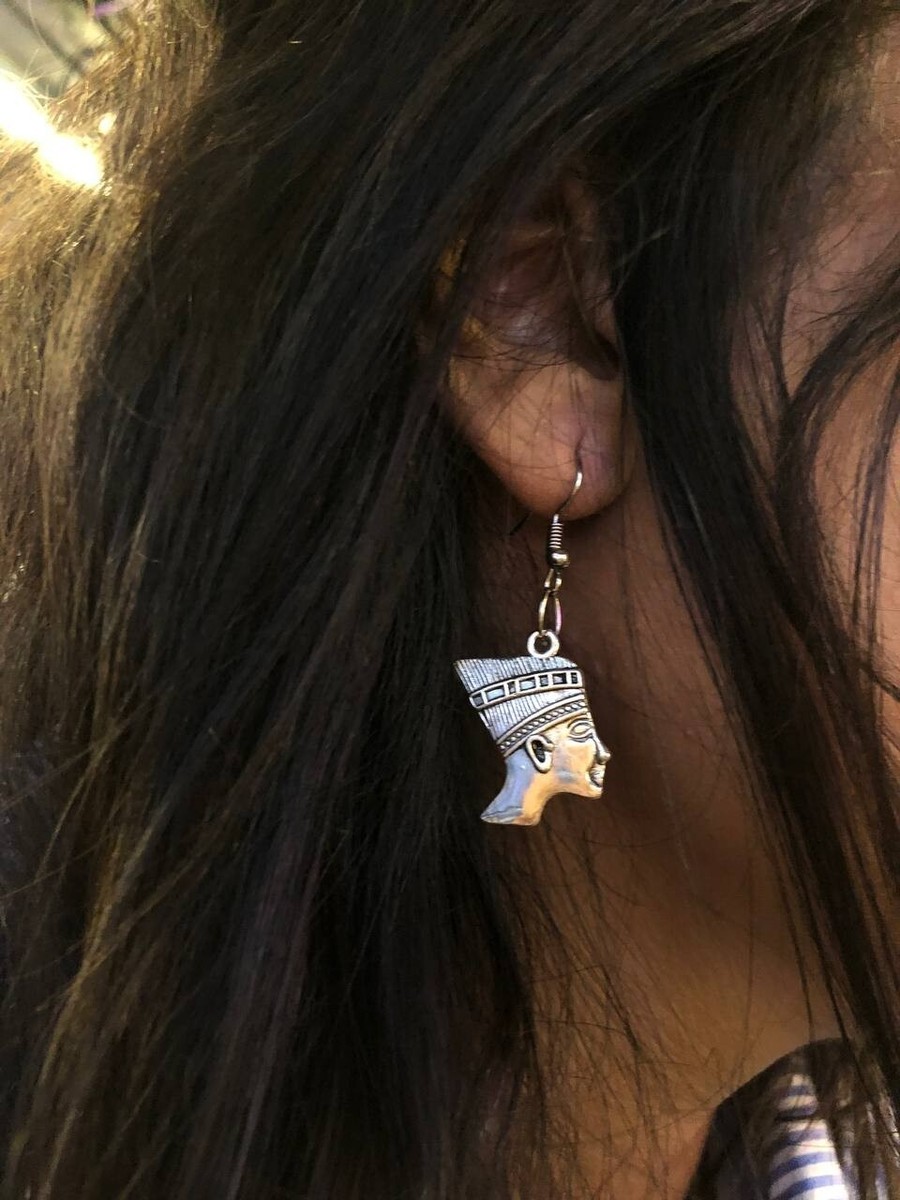 Silver Nefertiti Egyptian Queen Drop Dangle Hook Earrings UK