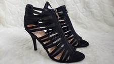 Nine West Women's Size 7M Ainley Strappy Mesh Black Heels Front Zip
