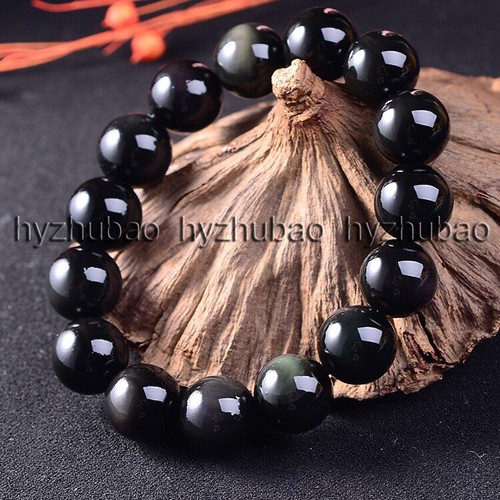 6/8/10/12/14/16/18mm Natural Black Obsidian Gems Round Beads Bangle Bracelet AAA - Picture 9 of 13