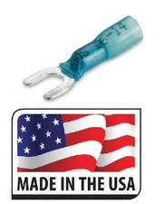 Heat Shrink & Crimp Blue Spade Terminal 16-14 Gauge 1/4 Stud 10 Pack Made in USA