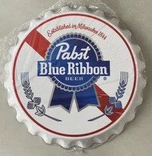 Pabst Blue Ribbon Bottle Cap Tin Sign Metal 16" Diameter Garage Man Cave Bar PBR