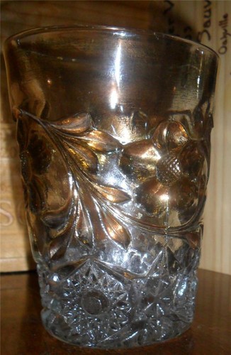 Victorian Flower & Diamond Trinkgläser EAPG 1913 Gold Flash 5er Set US Glass Co. - Bild 4 von 5