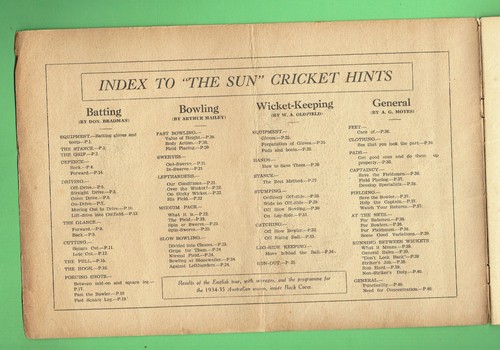 #T6. 1934 SUN CRICKET HINTS BOOKLET BY DON BRADMAN, OLDFIELD, MAILEY & MOYES - Picture 2 of 6