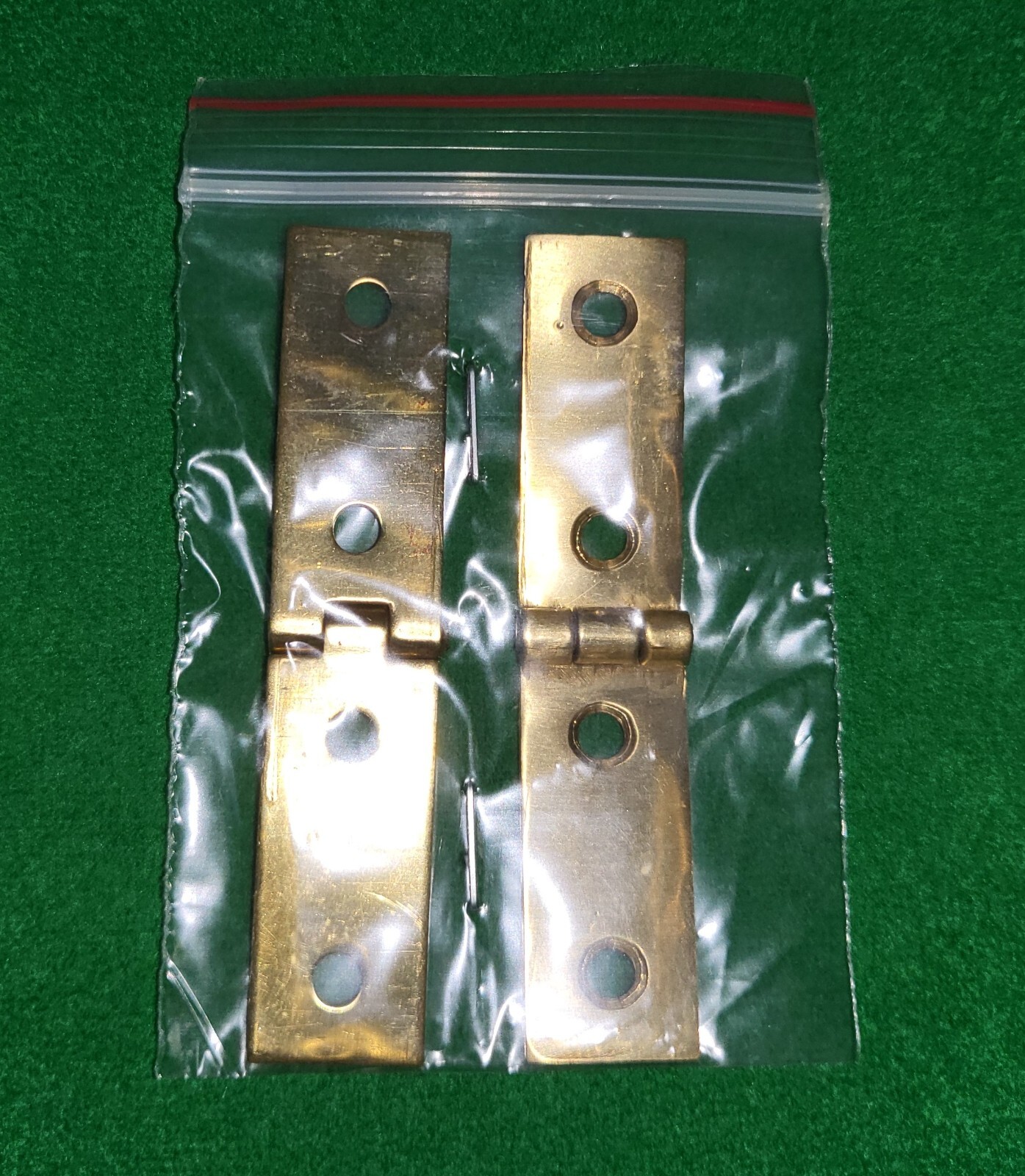 Pair small solid brass strap hinges, antique writing slope tea caddy