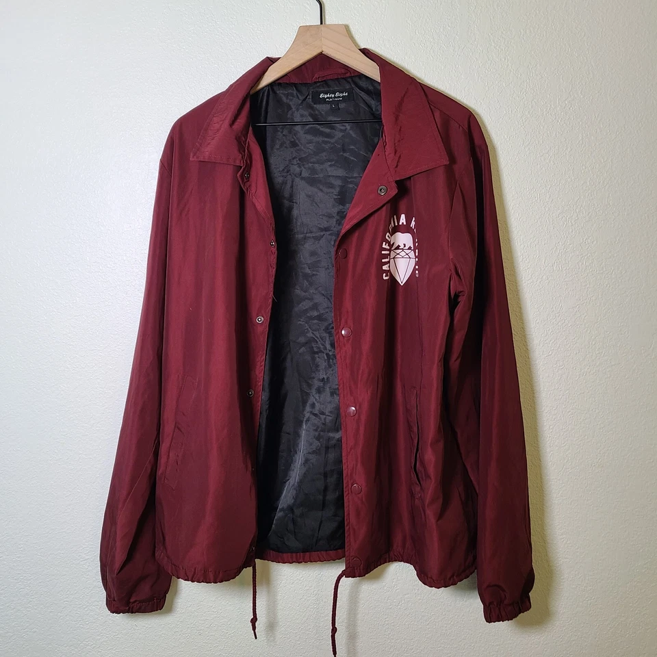 California Republic Mens Medium Snap Windbreaker Maroon- Eighty Eight Platinum L - Image 3 of 4