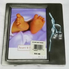 NEW Heart  Home 4x6" Baby Picture Frame Blue Shoes Photo Metal Silver Tone -L
