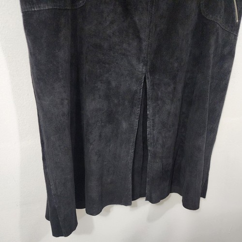 Vintage 90s Context Black Suede Leather Front Pleat Skirt Knee Length Womens 16 - Picture 5 of 12