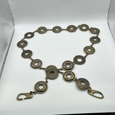 Vintage Fashion Chain Belt Bronze Tone Metal Tribal Rings 