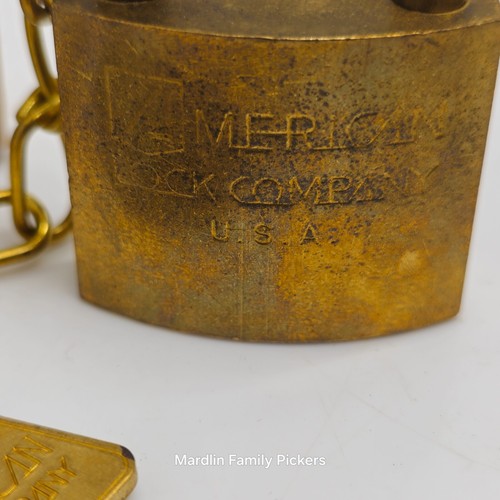 American Lock Co. US Military Padlock Brass w/ 2 Keys & Chain Vintage 1992 NOS - Afbeelding 4 van 8