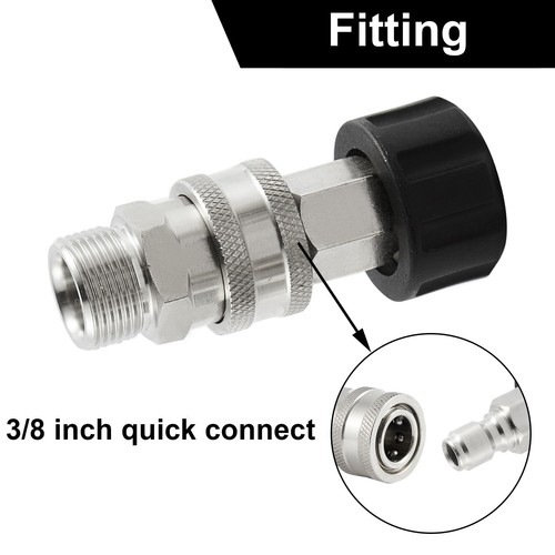 Stainless Steel Pressure Washer Fittings - M22 14mm to 3/8 Quick Connect - Picture 2 of 6