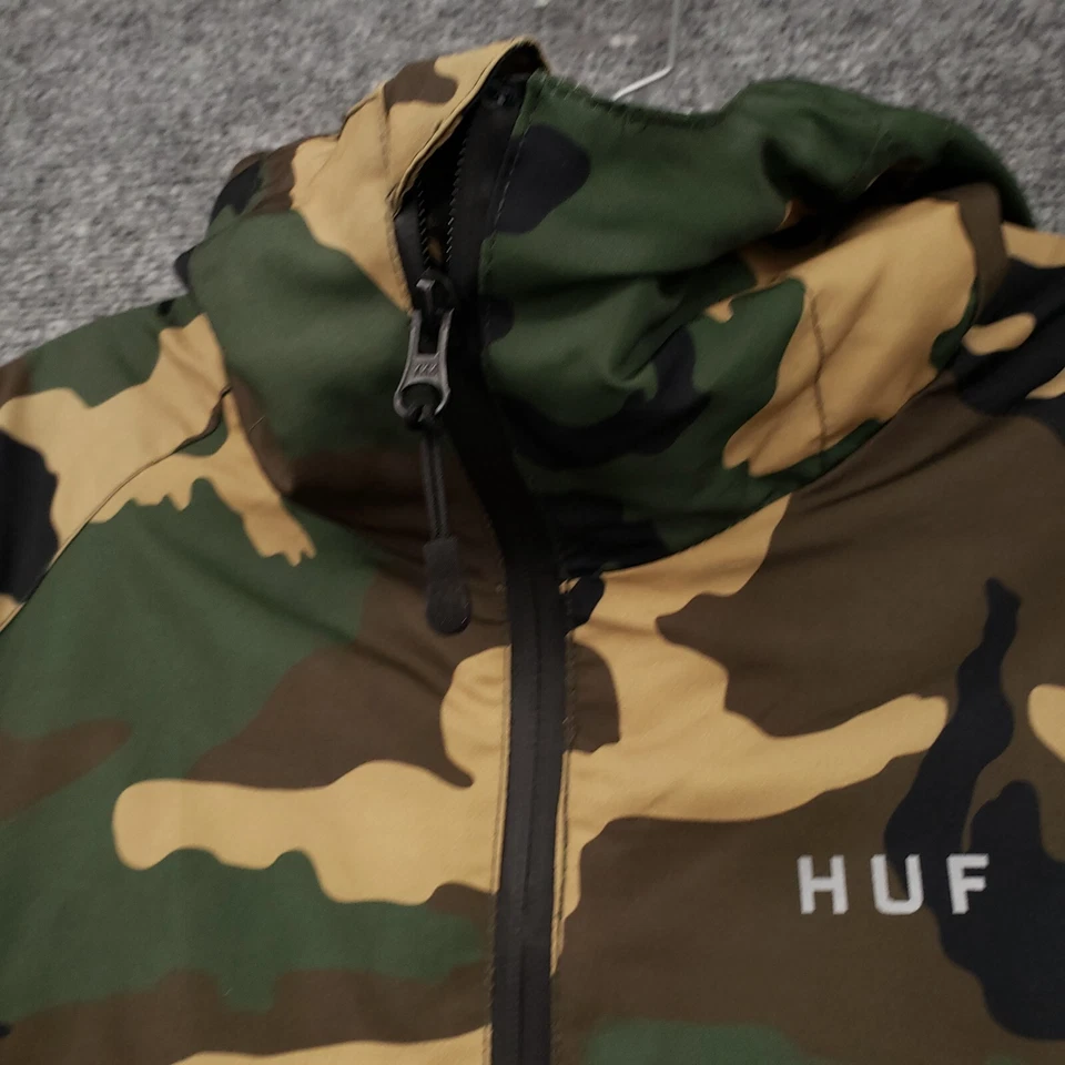 Huf Jacket Mens S Small Green Camo Woodland Full Zip Hooded Windbreaker Skate - Image 4 of 4