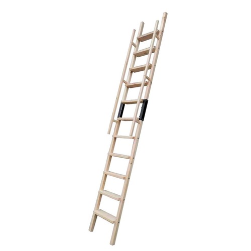Natural Knotty Pine Wood Sliding Library Step Rolling Ladder With Grab Handrails - Picture 6 of 9