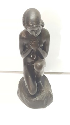 Danish Sculptor Elna Borch Signed Kneeling Girl Statue 