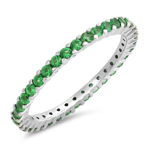 Anello Eternità Impilabile Simulato Zirconi Verde Argento Sterling NUOVO - Foto 4 di 5