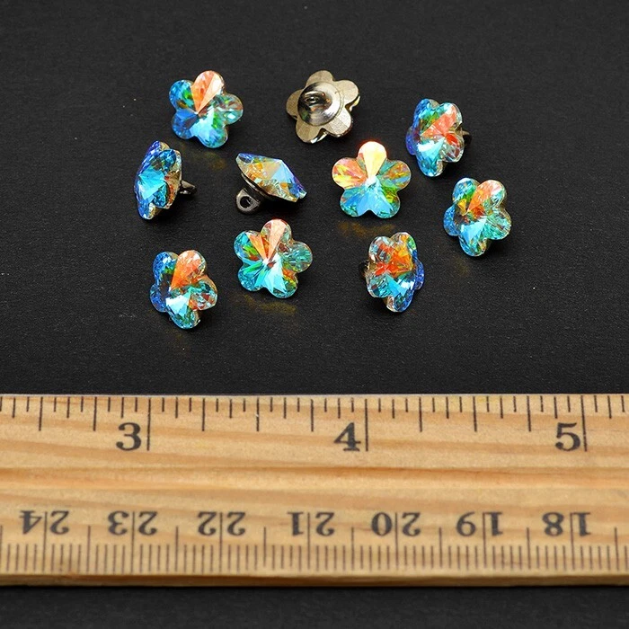 10mm Crystal 4744 Rivoli Flower Fancy Button with Shank, 4-pcs, SW-4744BT - Image 2 of 4