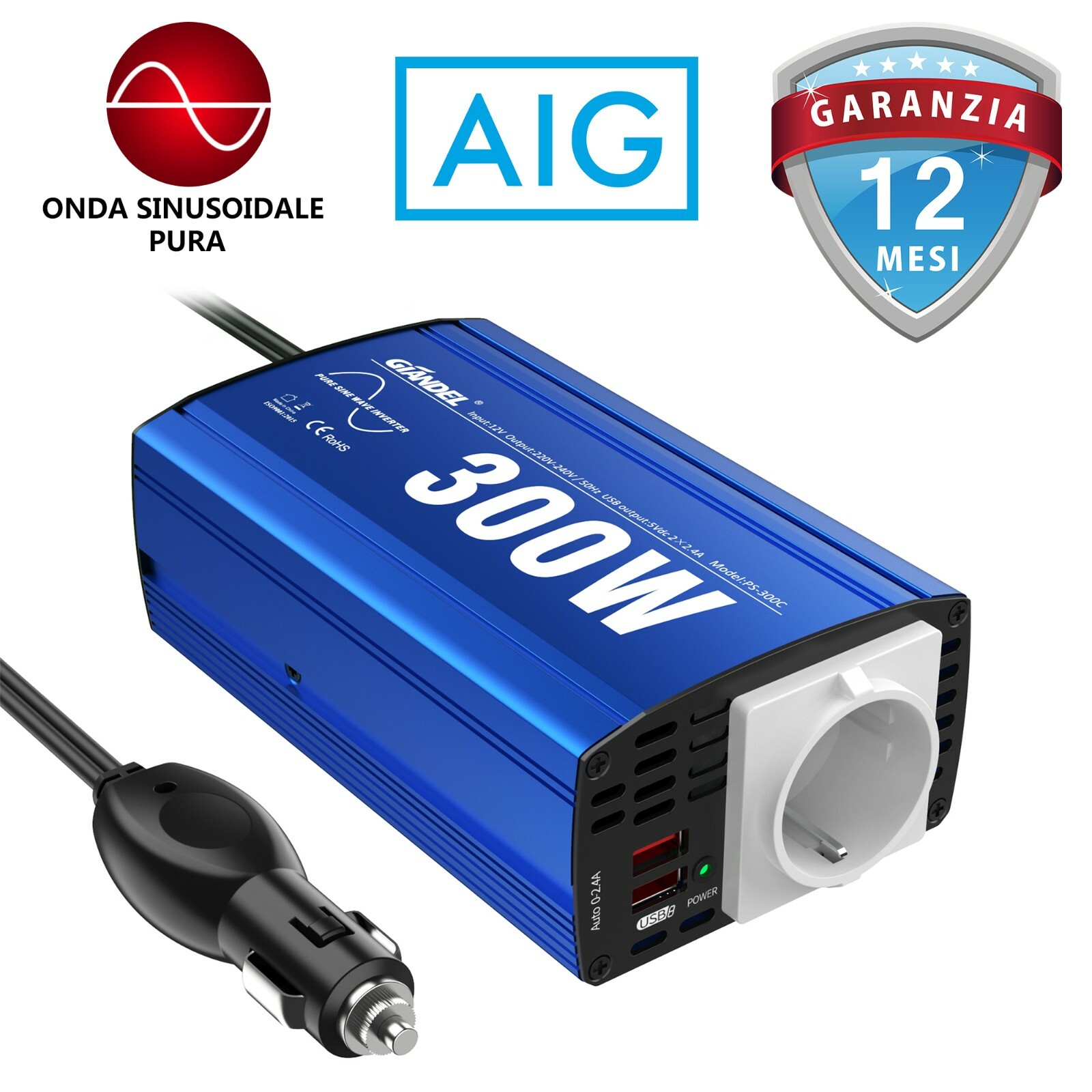Inverter GIANDEL 300W Onda Pura: Energia per Campeggio e Vanlife 12V