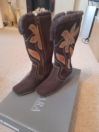 Sally O'Hara By Wendel Dark Brown Suede Leather Calf Length Boots. New In Box. - 第 1/10 張圖片