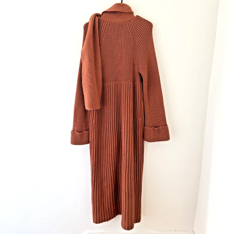 Maxi Cárdigan Abrigo Bufanda Cuello Boho Lagenlook Tejido Acanalado Óxido Años 70 De Colección M/L Foto 3 de 4