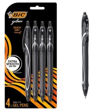 BIC Gelocity Quick Dry Black Gel Pens, Medium 1 Count Pack of 4 ,