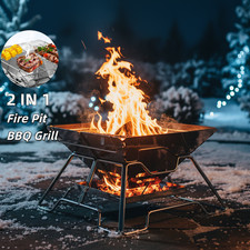 PORIYA Fire Pit BBQ Grill Outdoor Camping Portable Stainless Steel Stove 2 IN 1