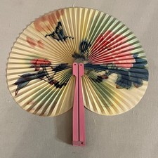 Vintage Metal Paper Hand Fan Fold Up 1950-1960 China Floral