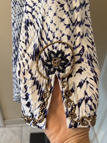 Top tunica donna morbidi dintorni PL batik impreziosito da perline blu bianco bella - Foto 5 di 18