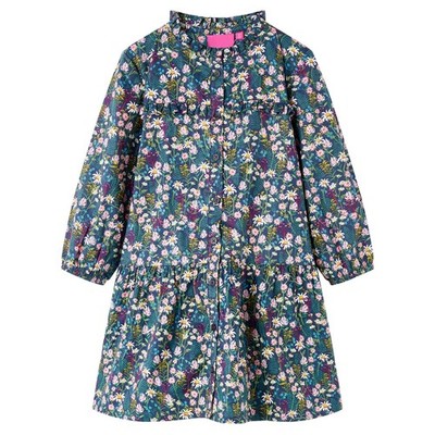 Kinderkleid mit Langen Ärmeln Rüschen Rundhalsausschnitt Kinder Kleid Dunkelblau