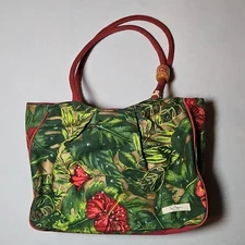 Sun N Sand Paul Brent Hibiscus Floral Tropical Tote Handbag 16" L x 11" H x 5" W