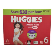 Huggies Little Movers Diapers, Size 6 (35+LBS), 112ct