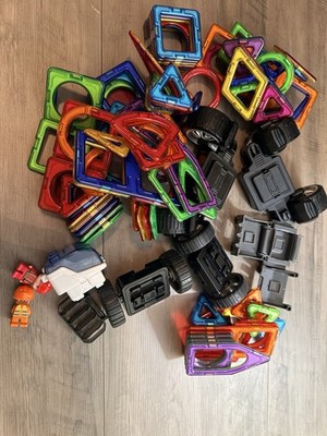 Magformers Magnetic Building Assorted Colors & Shapes Plus 3 Wheel Bases. 113 Pc