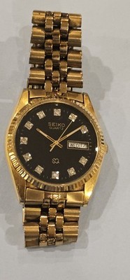 Vintage Seiko Diamond SQ DAY/DATE 5Y23-8A60 Black Dial With Diamonds Watch