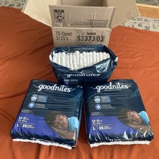 Goodnites Boys Nighttime Underwear Size L Box of 3 25 ct pkgs TOTAL 67 NIP