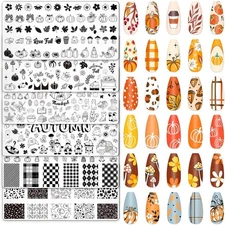 Whaline 6Pcs Fall Nail Plates Stamping Set Pumpkin 4.7 x 2.4 inch, Multicolor 
