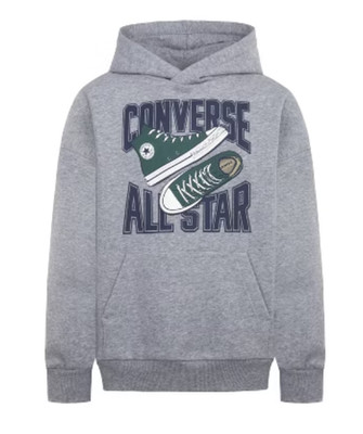 NEW Converse Boys' Sneaker Arch Pullover Hooded Sweatshirt Gray Size XL