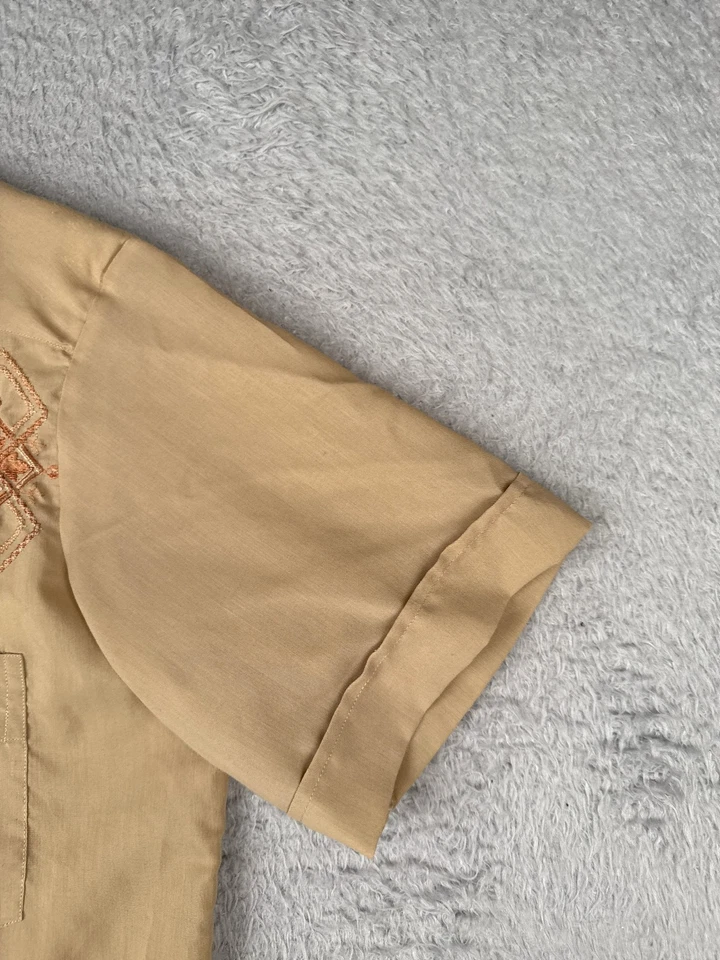 Piramide Maya Guayabera Shirt Adult Large Beige Polyester Cotton Blend 4 Pocket - Image 2 of 4