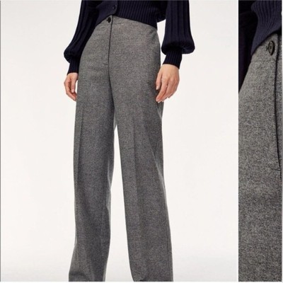 Wilfred Madelon Wool Flannel High-Rise Wide Leg Pant in Grey Tweed - Size 10