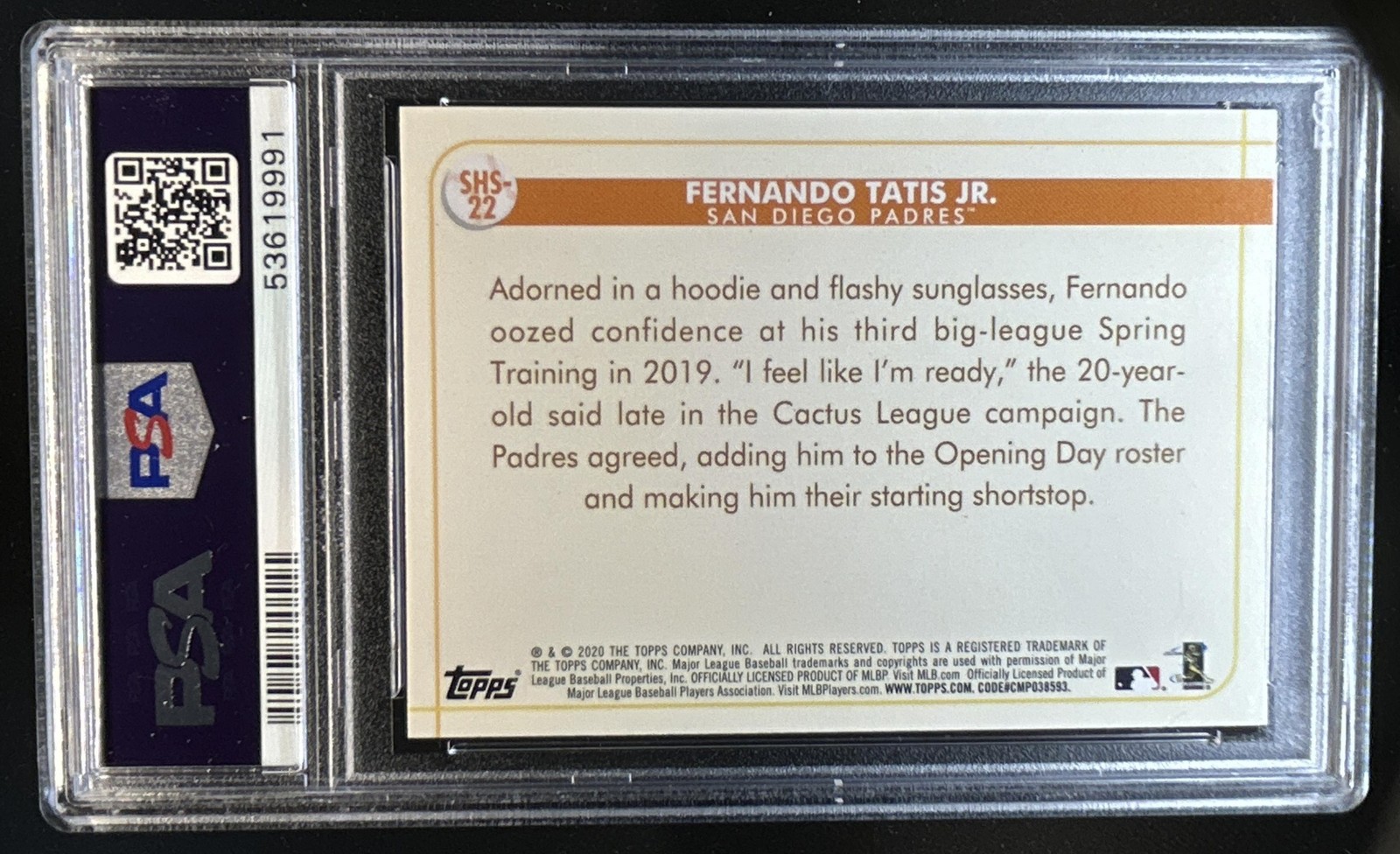 2020 Topps Opening Day Fernando Tatis Jr. Spring Has Sprung #SHS-22 PSA 10 view 2