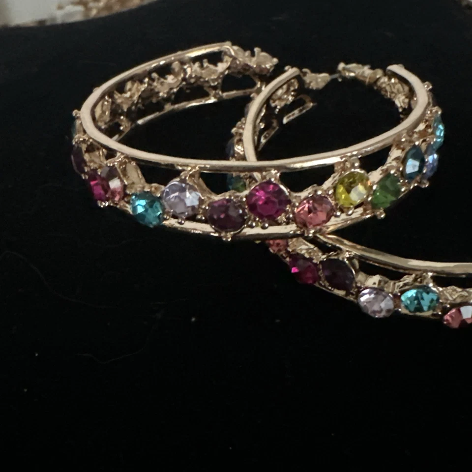 Pendientes de aro J CREW Topacio Zafiro Esmeralda Estrás NUEVA OFERTA 4 CARIDAD❤️342x2 Foto 4 de 4