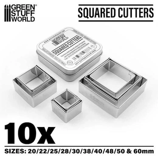 Cortadoras de arcilla Green Stuff World para bases - cuadrados 10 piezas