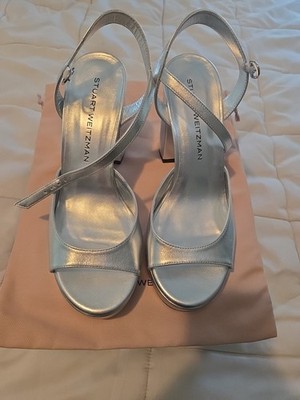 Stuart Weitzman SILVER Dayna II Platform Sandal Size 9.5 Prom or snowcoming shoe