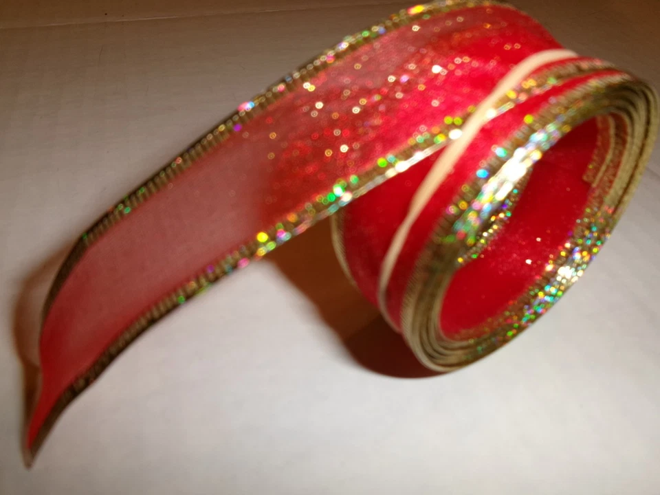 (2)JoAnn Wired Ribbon 1' Wide-Red w/glitter-2.5 yards & 3 yards=5.5 Yards(M) - Image 3 of 3