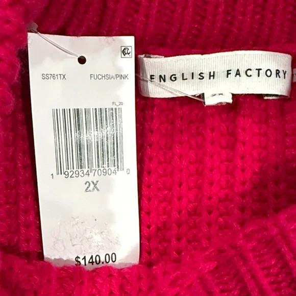 English Factory Red Sweater with Pink Heart Accents -NWT Size 2X