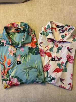 Bad Birdie Polos Size Large Set Of Two (tropics/flamingo)