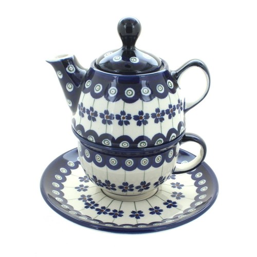 Blaue Rose polnische Keramik blühender Pfau individuelle Teekanne & Tasse